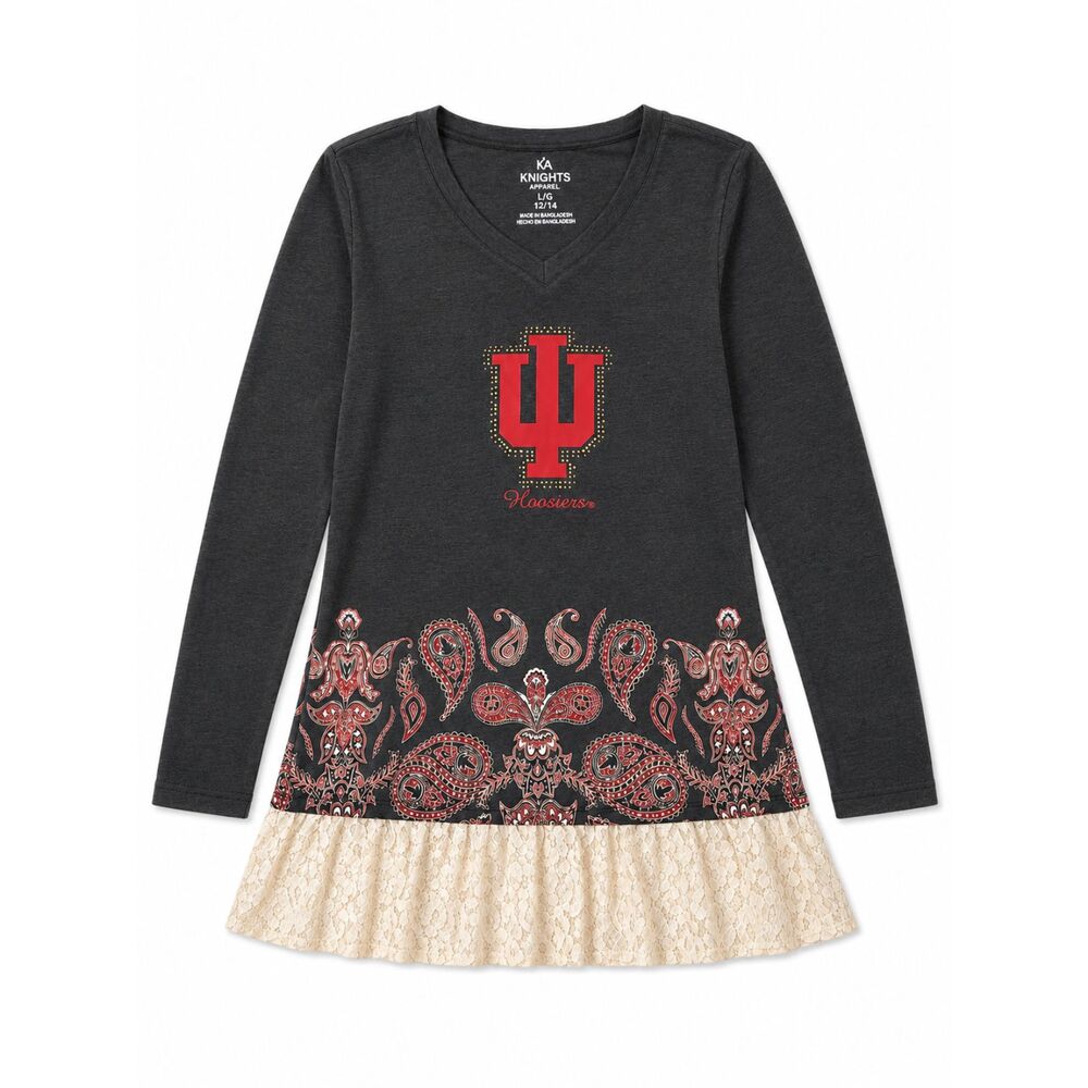 Indiana Hoosiers Knights Apparel Women L 12/14 Tunic Shirt Lace Paisley IU